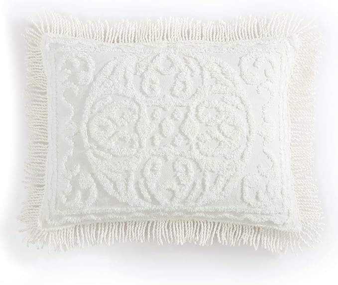 Beatrice Home Fashions Medallion King Cotton Chenille Sham, Ivory | Vintage by BeatriceHomeFashions