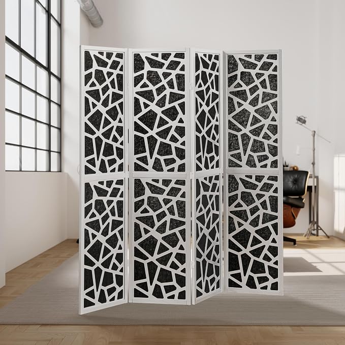 Roundhill Furniture Aurra 4-Panel Wood Room Divider, Folding Portable Partition - Image 4