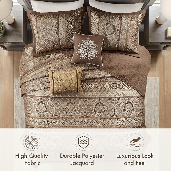 Madison Park King Quilt Bedding Set, Traditional Jacquard Damask, Lightweight & - Image 3