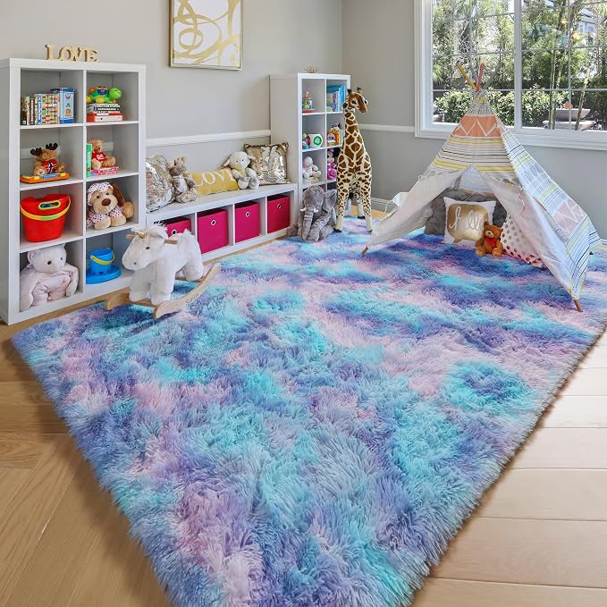 Rainbow Rugs for Girls Bedroom, 5x8 Fluffy Bedside Throw Area Rug, Soft Plush - Image 4