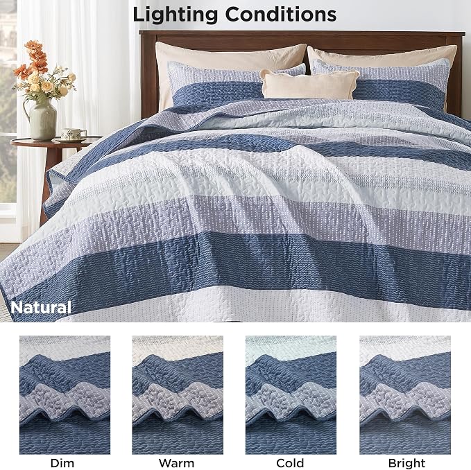 King Quilt Set Mineral Blue, 3 Pieces Bedspreads & Coverlets Set | Mineral Blue - Image 9