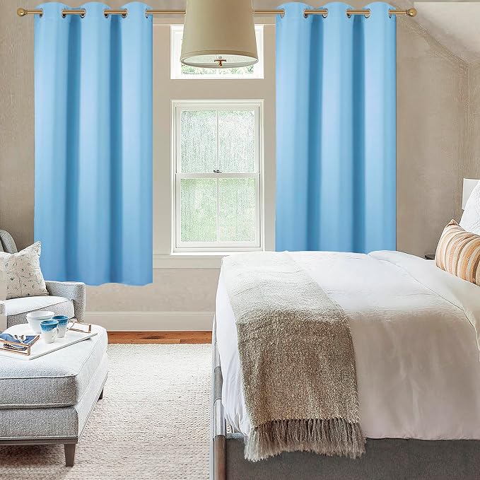 Diraysid Sky Blue Grommet Blackout Curtains - Image 6