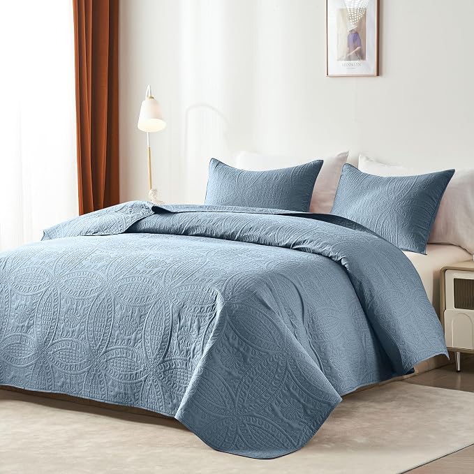 akkialla Dusty Blue King/Cal King Quilt Set, Ultrasonic Lightweight Bedspread - Image 2