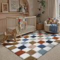 Checkered Area Rug 4x6 for Kids Room Soft Fluffy Shag Carpet | Machine Washable by PureCozy