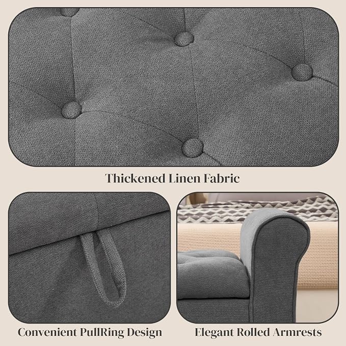 49" End of Bed Storage Bench for Bedroom, Upholstered Storage Ottoman | Easy - Image 4