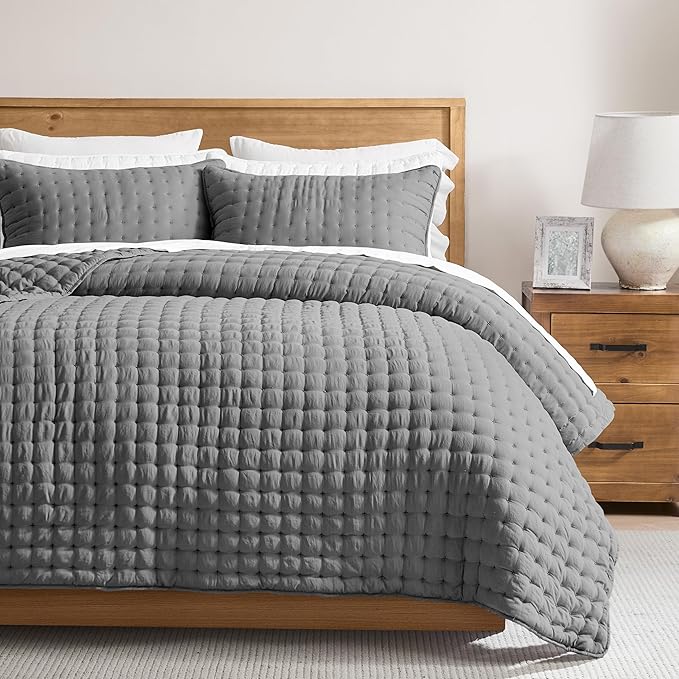WDCOZY Dark Grey California Cal King Size Quilt Bedding Sets by WDCOZY