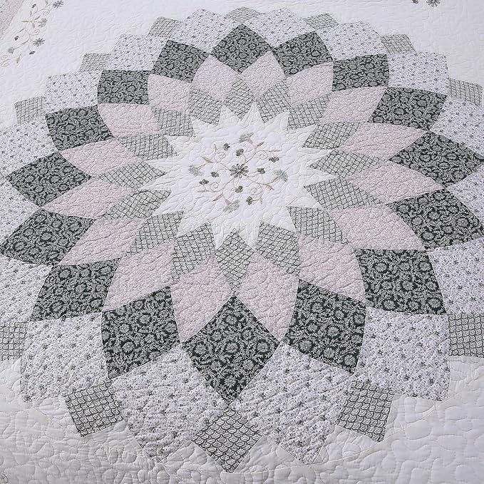 ROOMLIFE Quilt Set King Size 3D Floral Embroidery Pattern 3-Piece Cotton | - Image 6