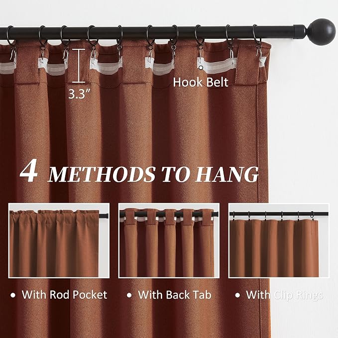 Rust Linen Blackout Curtains for Bedroom 84 Inch Length 2 Panels Set Boho Fall - Image 3