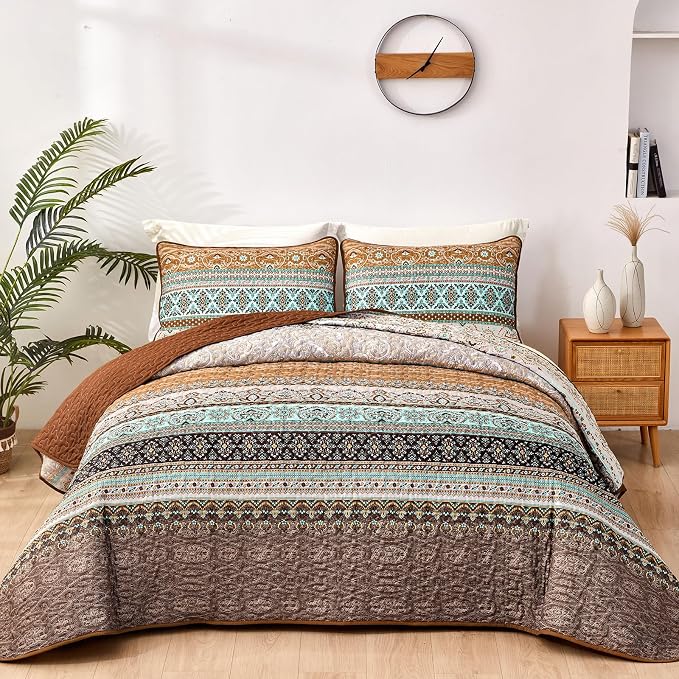 WONGS BEDDING Boho Fall Quilt Set Twin, Ultra Soft Lightweight Bedspread by WONGSBEDDING