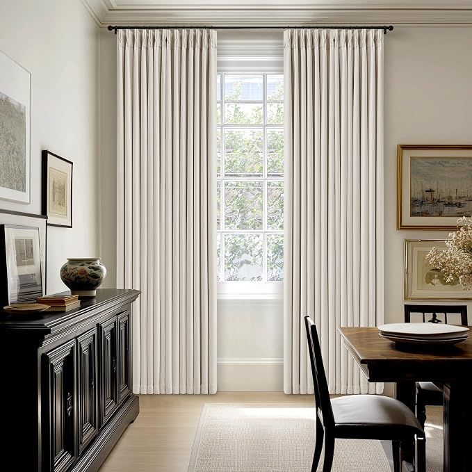 100 Inch Blackout Linen Curtains Pinch Pleated Back Tab Dual Layer W40xL100 | - Image 8