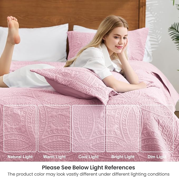 Love's cabin Oversized King Size Quilt Bedding Set Pink Bedspreads - Image 6