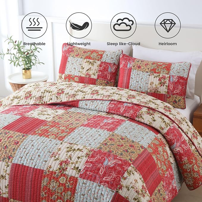 Secgo King Size Comforter Set- 100% Cotton Quilt King Size Set, Sage bedspreads - Image 3