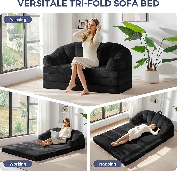 MAXYOYO Folding Sofa Bed, 2 in 1 Convertible Sofa to Lounger | Comfy Loveseat - Image 4