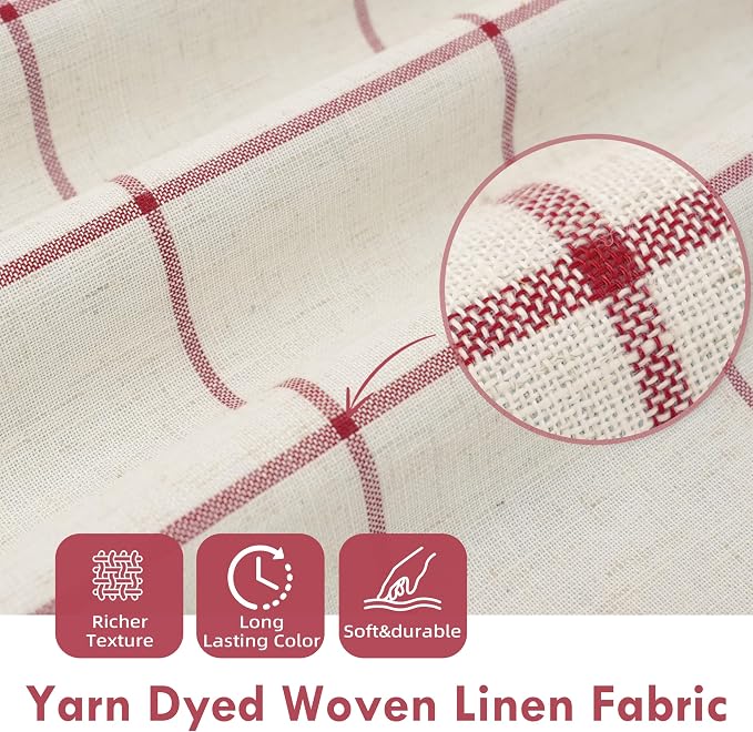 DriftAway 100% Blackout Plaid Linen Curtains 72 Inches Long 2 Panels Red | 100% - Image 4