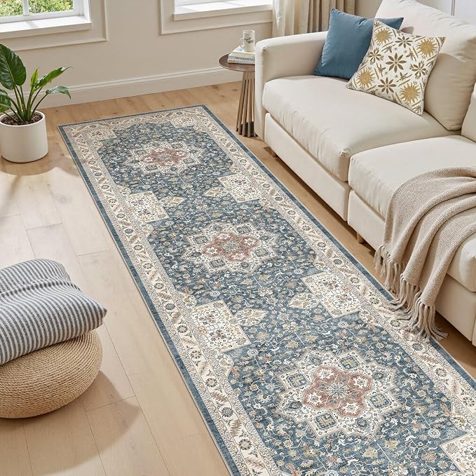cotiled 2x8 Hallway Runner Rug for Entryway, Non-Slip Vintage, Vintage Blue | - Image 5
