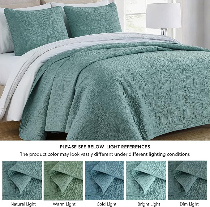 Chezmoi Collection Austin 3-Piece Oversized Bedspread Coverlet Set King - Image 9