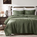 WDCOZY Olive Green Cross Stitch King Size Quilt Set, Striped Lightweight Soft by WDCOZY