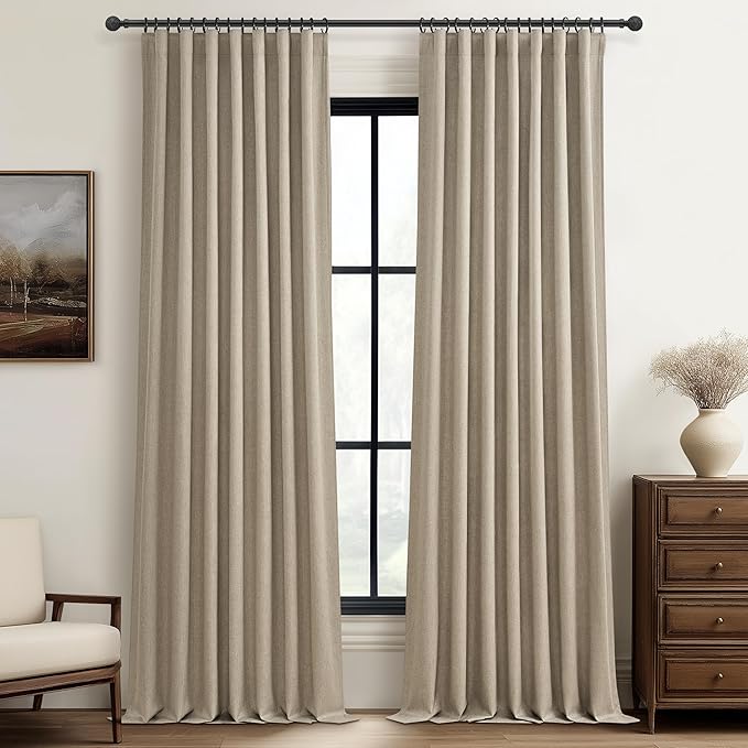Pleat Linen Blend Room Darkening Extra Long Curtains 120 Inch Length 2 Panels by QJMYDECO