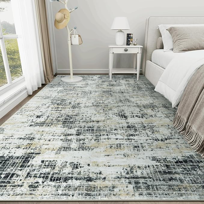 6x9 Washable Area Rug for Living Room Bedroom: Non-Slip Modern Black Gray | - Image 9