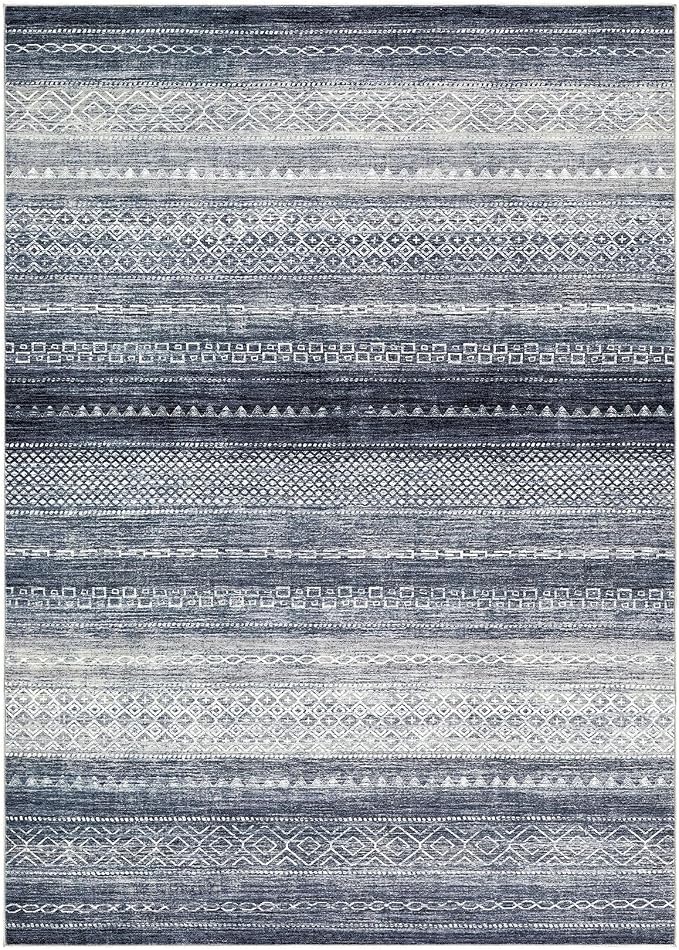 Nakagishi Boho 4x6 Area Rug Living Room Rugs Machine Washable Denim Blue | Soft - Image 7