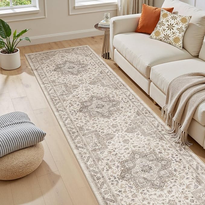 cotiled 2x8 Hallway Runner Rug for Entryway, Non-Slip Vintage, Light Brown | by COTILED