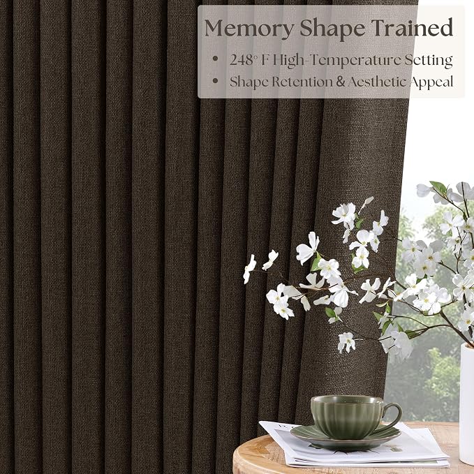Brown Chocolate Double Layer Linen Blackout Bedroom 105 Inch Curtains | Memory - Image 7