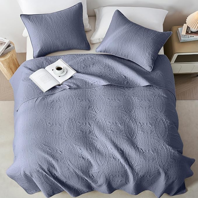akkialla 118"x106" Bluish Grey California King Quilt Set, Oversized - Image 3