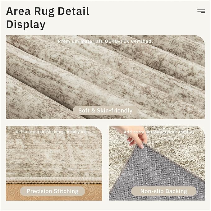 Soalmost Washable Area Rug 8x12 Large Soft Brown Rugs - Image 6