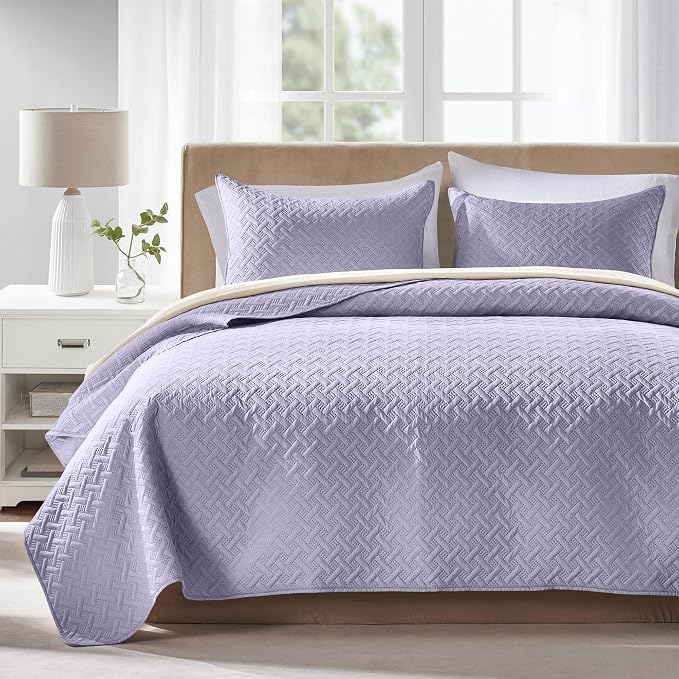 FLYMME Twin Quilt Set, Lightweight Lavender Bedspreads, Basket Weave Pattern by FLYMME