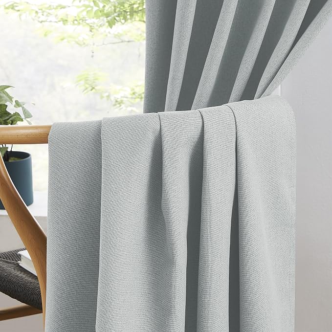Linen Blackout Curtains 72 Inch Long, Back Tab Rod Pocket Hook Belt, Pair of - Image 5