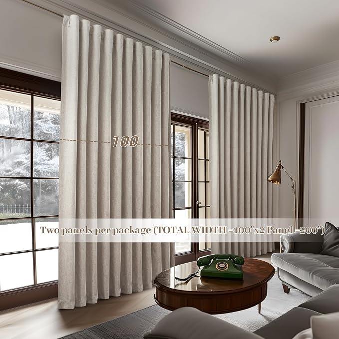 Blackout Curtains 100 Inches Extra Wide Natural Linen Curtains 84 Inch Length - Image 6