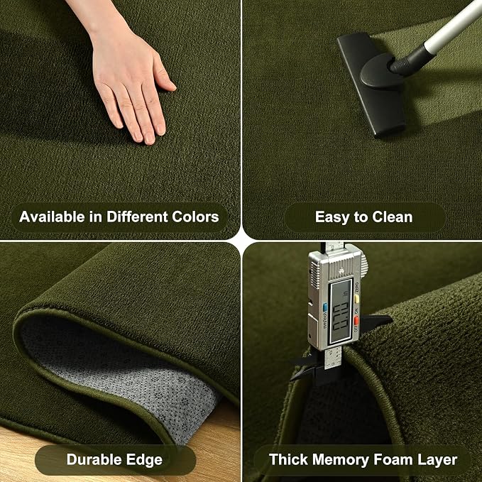 8x10 Area Rugs for Bedroom Living Room, Olive Green Memory Foam Rug | Thickened - Image 5