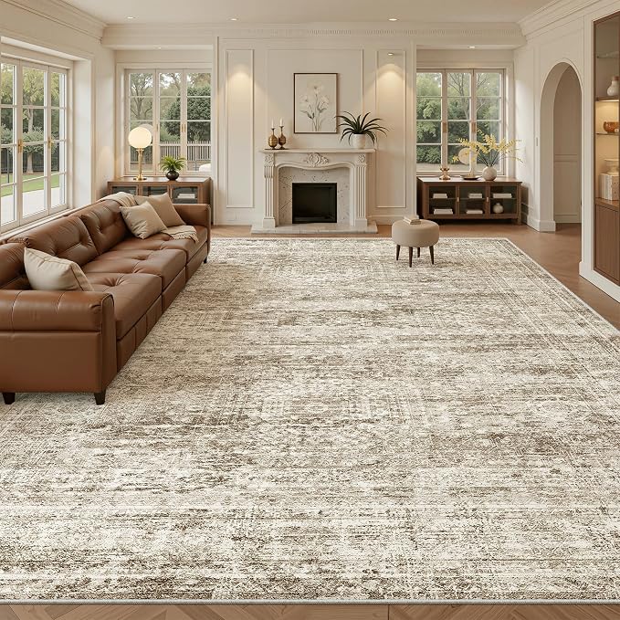 Soalmost 12x15 Washable Area Rugs Soft Living Room Rug Abstract Brown | Large by Soalmost