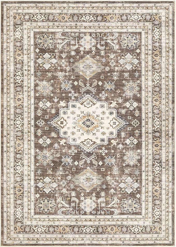cotiled 5x8 Area Rug for Living Room, Traditional, Dark Brown | Soft Distressed - Image 8