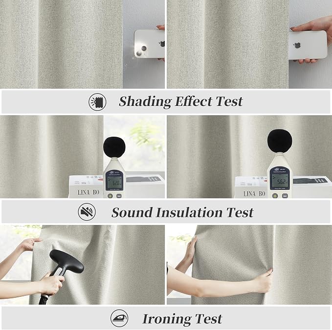 Greyish Beige Linen Blackout Curtains 120 Inches Long 10 FT, Back Tab Track - Image 6