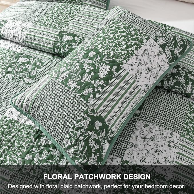 Mybedsoul Green Quilt Set Twin Size Dorm Bedding, Patchwork Bedding Set | Soft - Image 6