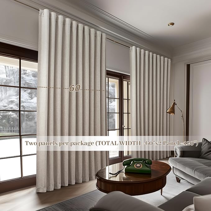 Blackout Curtains 60 Inches Extra Wide Natural Linen Curtains 92 Inch Length - Image 4