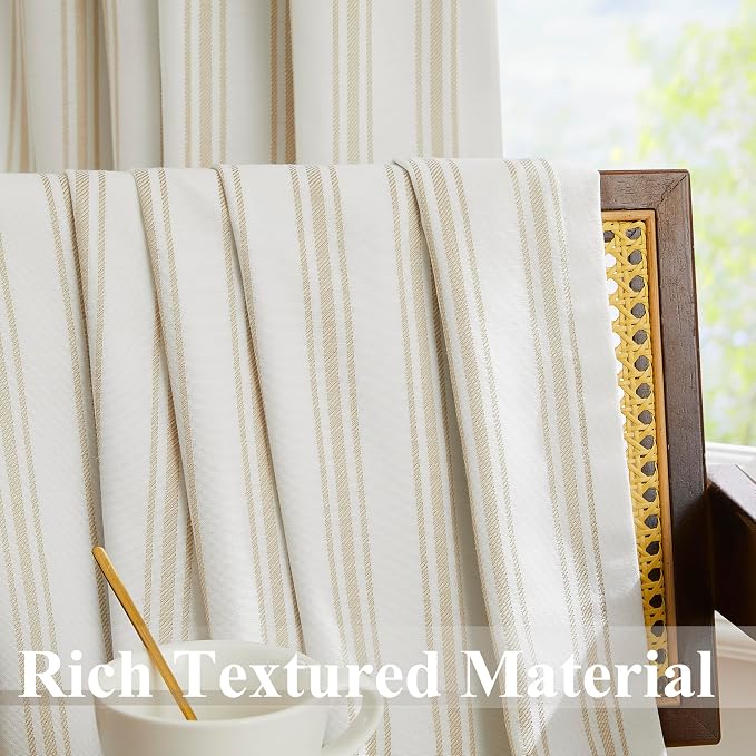 ZJDECOR Beige Striped Blackout Curtain Panels 95 Inch, Back Tab Rod Pocket | - Image 6