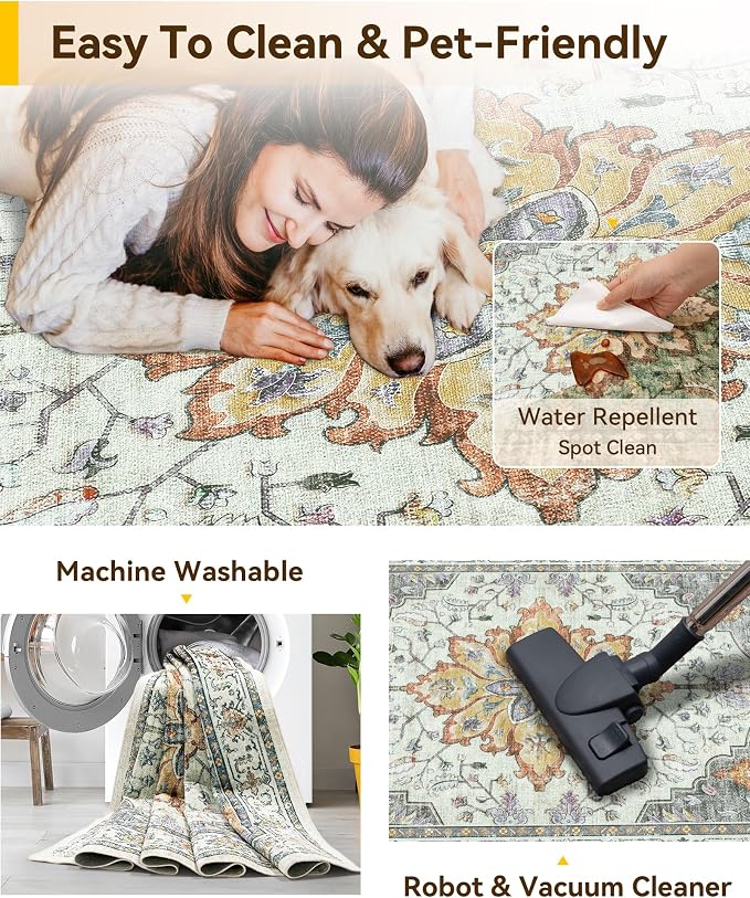 RELEANY Washable Area Rug, Runner 2'6"x12', Water Repellent, Pet Friendly - Image 3