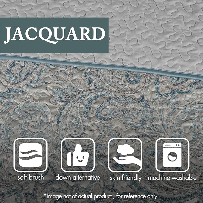 Madison Park Reversible Jacquard Quilted Queen Bedspread Set Teal, All-Season - Image 5