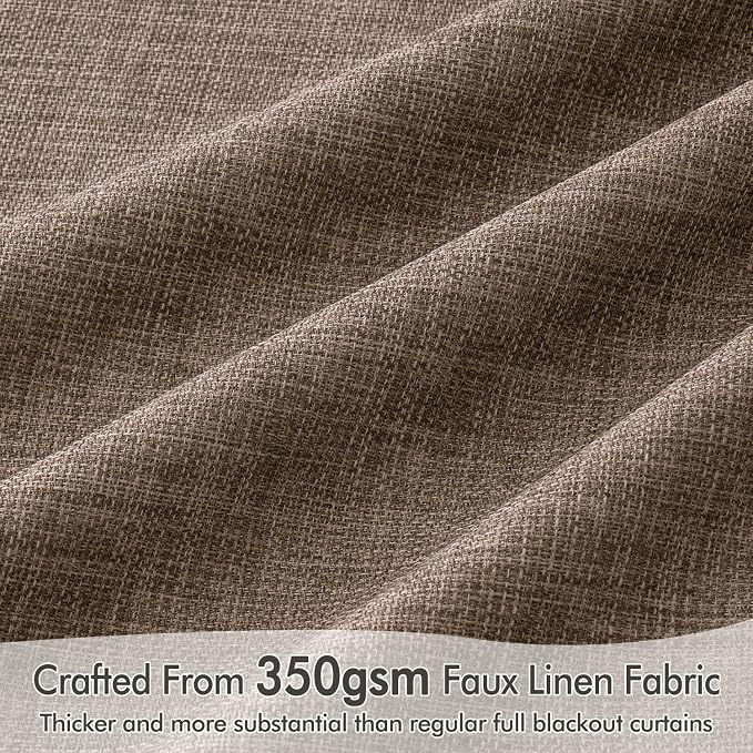 MIULEE 100% Blackout Back Tab Pleat Linen Curtains 50" Wx108 L, Dutch Cocoa | 2 - Image 4