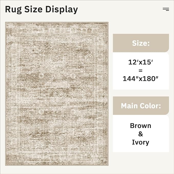 Soalmost 12x15 Washable Area Rugs Soft Living Room Rug Abstract Brown | Large - Image 5