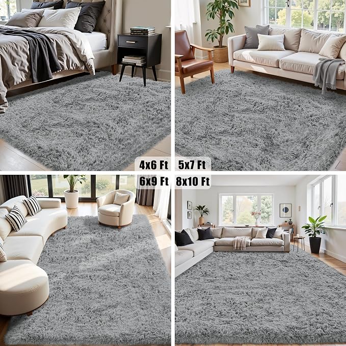 8x10 Area Rug for Living Room, Light Gray Fluffy Shag Non-Slip Bedroom Rugs | - Image 5