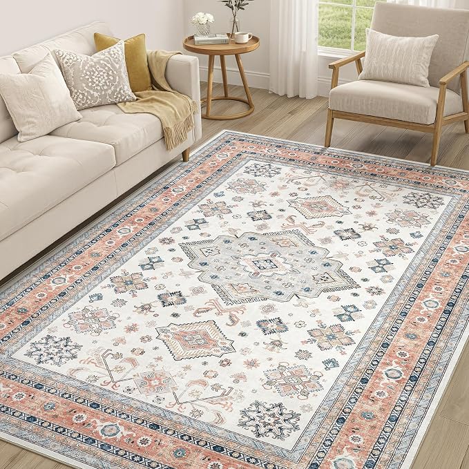 cotiled 6x9 Area Rug for Living Room, Traditional, Coral Pink | Soft Distressed by COTILED