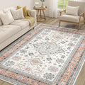 cotiled 5x7 Area Rug for Living Room, Traditional, Coral Pink | Soft Distressed by COTILED