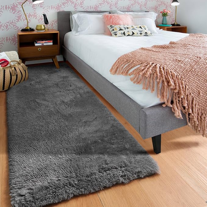 2x6 Grey Runner Rugs for Bedroom Living Room, Fluffy Bedside Hallway Throw Area - Image 8