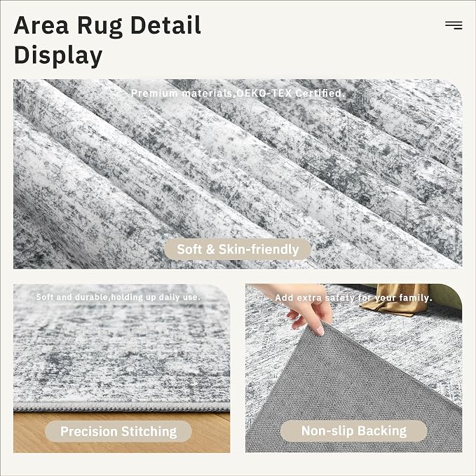 Soalmost 3x4 Rugs Non-Slip, Small Washable Kitchen Entryway Area Rug Grey | - Image 6