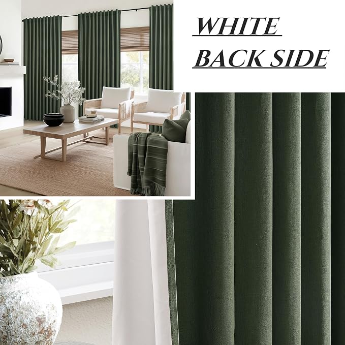 Dark Olive Green Curtains 60 Inch Length Extra Wide Pleated Black Out 96 Inch - Image 7