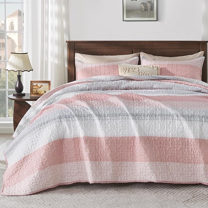 California King Quilt Set Pink, 3 Pieces Bedspreads | Ultra Soft Lightweight by Andency