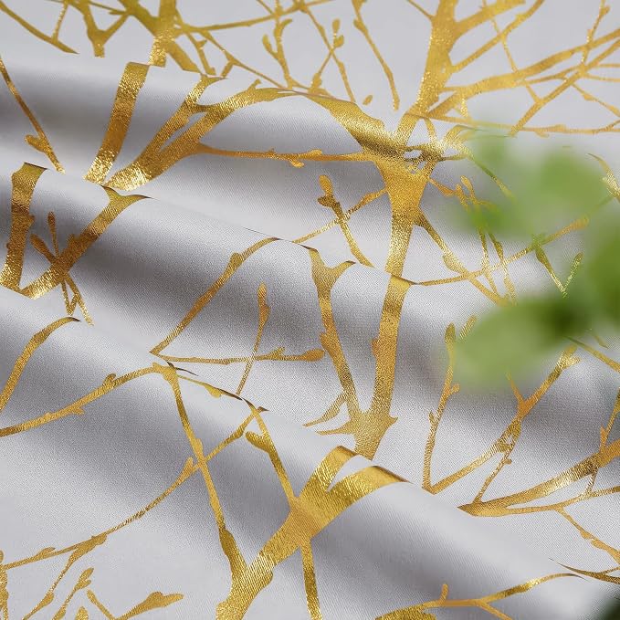 FMFUNCTEX 100% Blackout Grey Gold Foil Tree Curtains 54 Inch Long 2 Panels | - Image 7